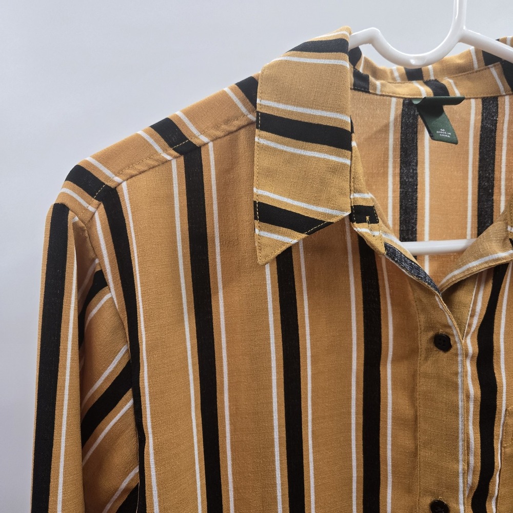 Wild Fable LS Button Down Shirt Mustard W/ Black&White Stripe Women's‎ Size M